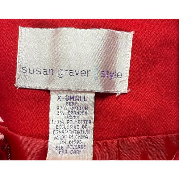 Susan Graver Full Zip Jacket Blazer Womens XS Red Floral Long Sleeve Embellished - Picture 3 of 15